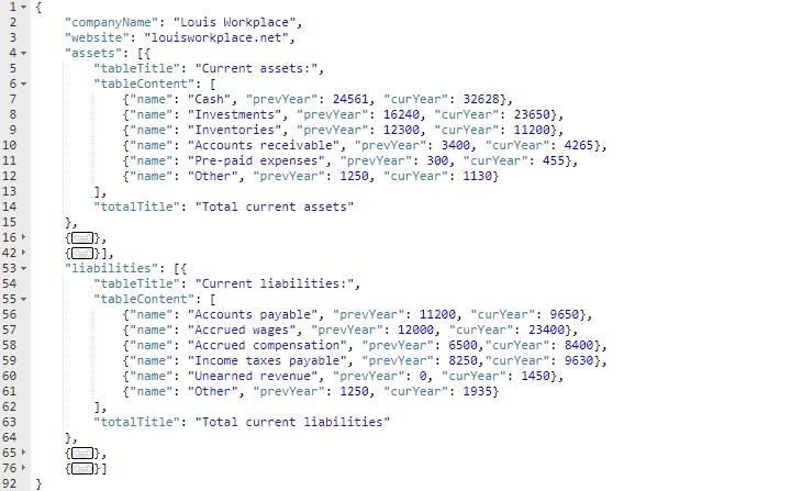 Template data input panel preview
